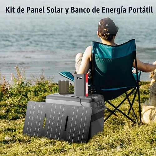 Vista 2 de Banco de energía solar con salida de CA 110 V 65 W, 100 W, USB C de 100 W, batería de carga rápida con panel de cargador solar de 30 W, plegable