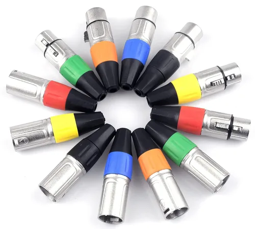 Vista 4 de Conectores XLR, extremos XLR de 3 pines de colores, micrófono de audio macho/hembra micrófono DMX enchufe enchufe, niquelado, contactos plateados