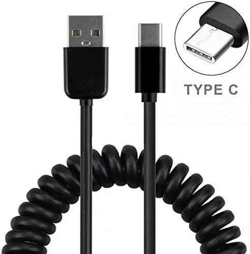 Vista 3 de Cable USB compatible con Motorola Moto G7 - Cable de carga tipo C en espiral Cable de alimentación USB-C para Moto G7