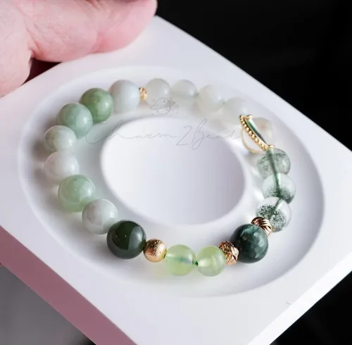 Vista 178 de Precious Gemstone Natural Crystal Healing Bracelet, Rutilated Quartz, Moonstone, Quartz Handmade Original Design Bracelet