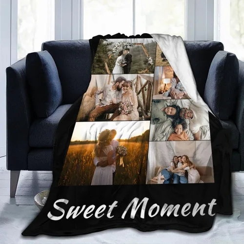 Vista 9 de Manta de cama personalizada con texto de fotos, mantas personalizadas con collage de fotos, mantas personalizadas para regalo de cumpleaños 1 Foto