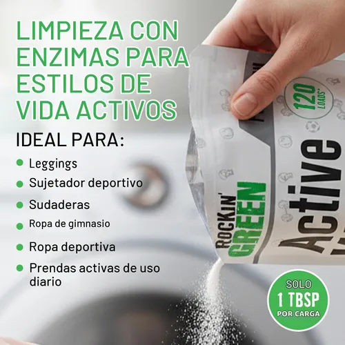 Vista 4 de Rockin' Green Detergente para Ropa, A Base de Plantas, Detergente en Polvo Totalmente Natural para Ropa, Vegano y Biodegradable Combate Olores