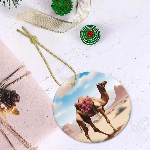 Vista 5 de Un hermoso colgante de cerámica redondo de camello con agujero y cuerda dorada para Navidad y Año Nuevo colgante decoración en casa