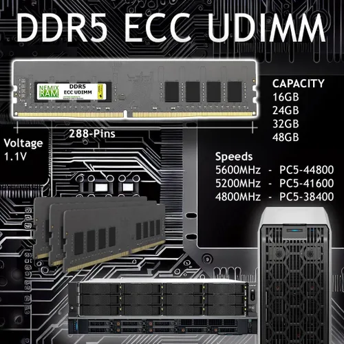 Vista 2 de Memoria RAM UDIMM NEMIX sin búfer UDIMM NEMIX de 16 GB 1X16GB DDR5 5600MHz PC5-44800 1Rx8 1.1V CL46 288-PIN ECC sin búfer