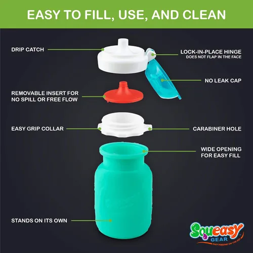 Vista 4 de Aqua 3.5 oz Squeasy Snacker - Bolsa de comida reutilizable de silicona a prueba de derrames - para alimentos blandos y líquidos - Agua, salsa