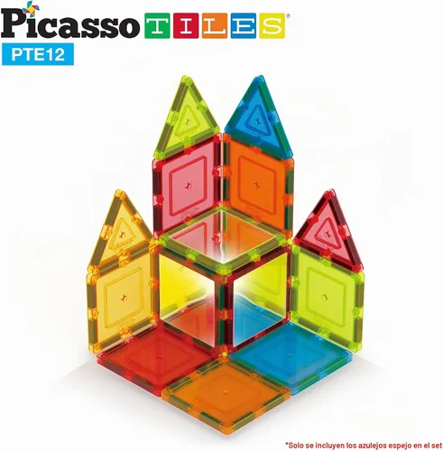 Vista 5 de PicassoTiles Bloques Magnéticos de Azulejos Espejo para Construcción, Regalos Sensoriales de Construcción Juego de Expansión Cuadrado de Imanes