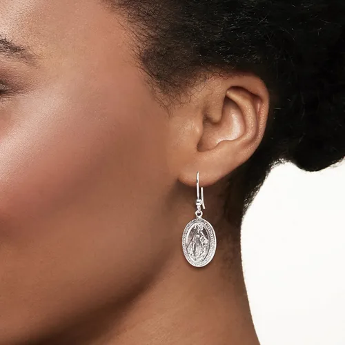 Vista 2 de Ross-Simons Pendientes colgantes de plata de ley italiana con medalla milagrosa, Plata de ley, no conocido