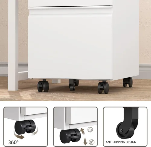 Vista 7 de LUCYPAL Archivador de metal de 2 cajones con ruedas, archivador con cerradura para tamaño legal/carta, archivador con cerradura para oficina