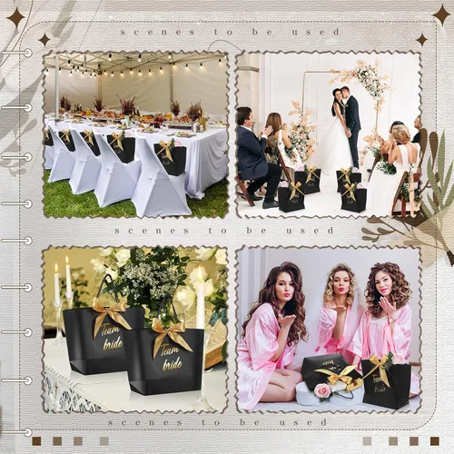 Vista 6 de Tenceur 16 bolsas de regalo de novia con lazo para dama de honor, bolsas de papel con asa, color negro para despedidas de soltera, bodas, despedidas