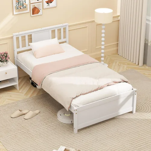 Vista 10 de KOMFOTT Base de cama de plataforma de madera individual con cabecero, plataforma de madera maciza con soporte de listones y almacenamiento debajo