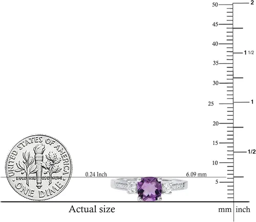 Vista 5 de Dazzlingrock Collection 6mm Cushion Amethyst & Round White Sapphire with White Diamond 3 Stone Style Engagement Ring in 10K Gold