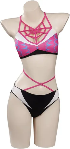 Vista 5 de Traje de baño de superhéroe para mujer, traje de baño de dos piezas, top corto con abrigo