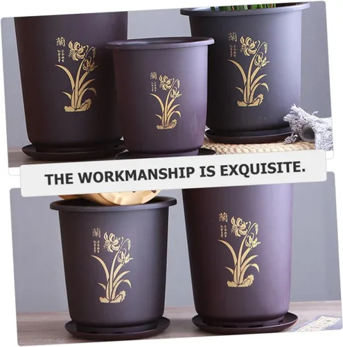 Vista 3 de 3 Pack Plastic Orchid Pots with Saucer Set, Deep Flower Planters for Home
