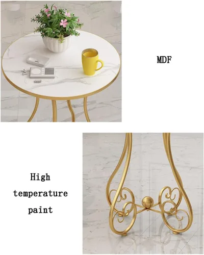 Vista 4 de Mesa de Centro Small Round Coffee Table for Living Room European-Style Side Table with Metal e Modern and Simple Sofa End Table for Balcony Small