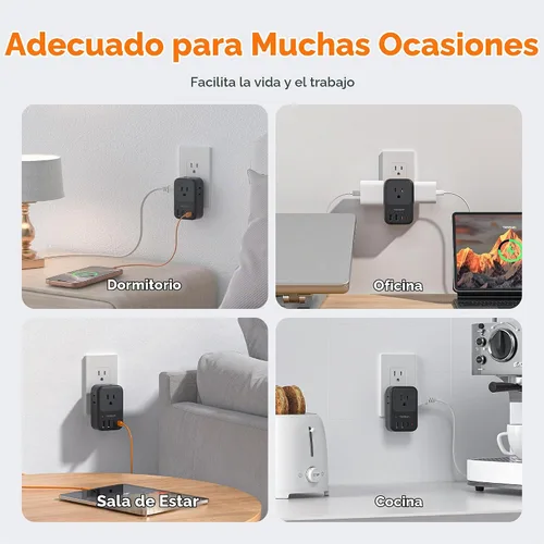 Vista 7 de TESSAN Bloque de cargador USB C 20W PD, adaptador de carga rápida con enchufe plegable Negro