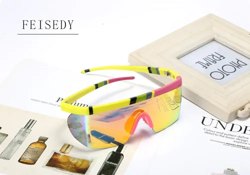Vista 8 de FEISEDY Gafas de sol deportivas de gran tamaño de los años 80, gafas de esquí con parte superior plana, visera futurista de una pieza para mujeres