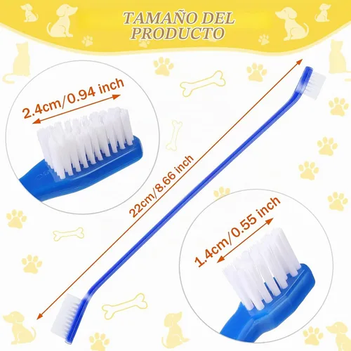 Vista 2 de Nuogo 200 cepillos de dientes para perros, mango largo de doble cabeza, 8