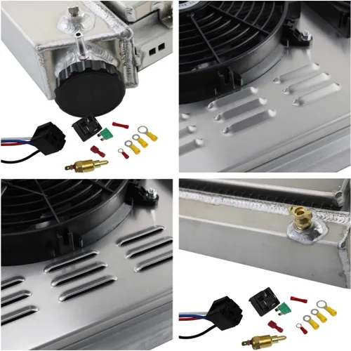 Vista 3 de Radiador de aluminio de 4 filas, cubierta y ventiladores para Chevy 70-81 Camaro/78-87 Monte Carlo, radiador de repuesto, radiador de aluminio