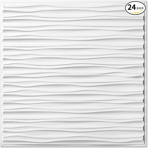 Vista 10 de Art3dwallpanels Azulejos de techo 24 x 24, paquete de 12, blanco Ola Blanco