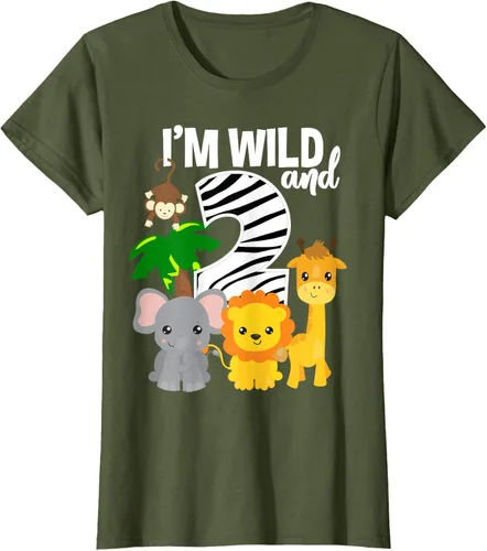 Vista 64 de Camiseta de cumpleaños con temática de zoológico de I'm Wild and 2, Negro, S