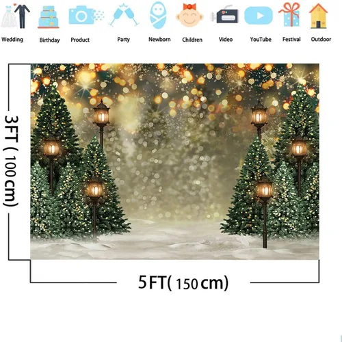 Vista 5 de Mocsicka Fondo de paisaje de bosque de invierno nevado, árbol de pino de Navidad con puntos de halo para fotografía, fondo de invierno, bosque