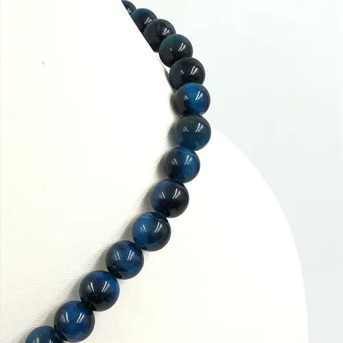 Vista 2 de SHNAYA JEWELS Gargantilla de 15.5 pulgadas con cuentas redondas de ojo de tigre de estrella azul natural para niñas y mujeres, collar unisex, collar