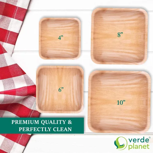 Vista 3 de Verde Planet - Platos desechables de hoja de palma - Sustitutos elegantes de la vajilla tradicional - Plato ideal para servir para primavera