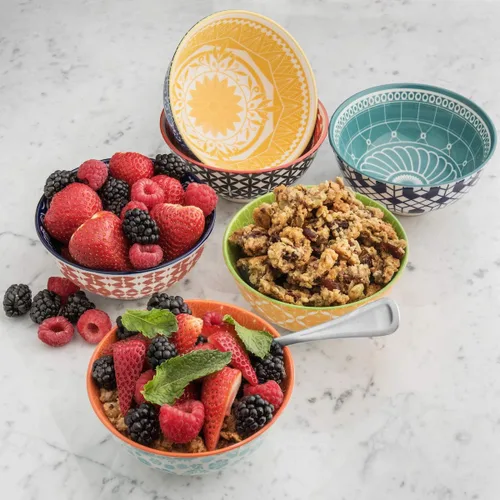 Vista 4 de Annovero Cuencos de postre, platos de postre Platos de cocina Apto para horno microondas Vajilla de porcelana colorida