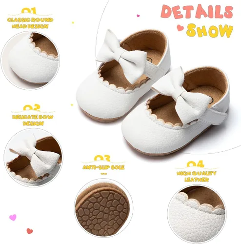 Vista 4 de ohsofy Zapatos de Mary Jane antideslizantes con lazo de princesa para bebé y niña, zapatos de vestido de princesa para los primeros pasos, zapatos