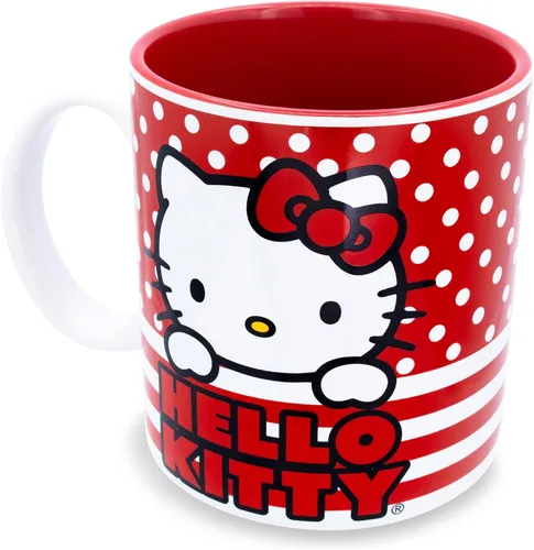Vista 2 de Silver Buffalo Sanrio Hello Kitty - Taza de cerámica, diseño de lunares Hello Kitty lunares rojos y blancos
