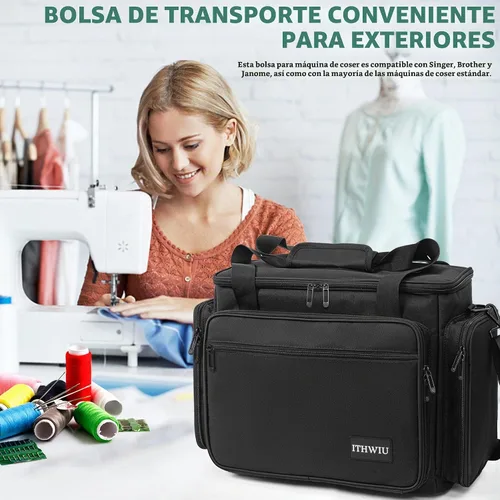 Vista 8 de Estuche de transporte para máquina de coser con múltiples bolsillos de almacenamiento para accesorios, bolsa universal de almacenamiento compatible