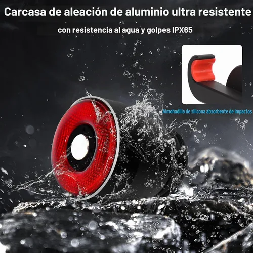 Vista 6 de G Keni Luz trasera inteligente para bicicleta, luces traseras con detección de freno, encendido/apagado automático, impermeable, recargable por USB
