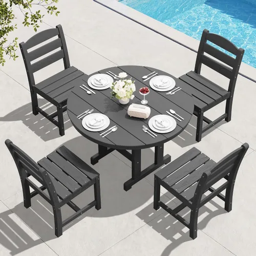 Vista 14 de SERWALL Juego de sillas de comedor Adirondack para exterior, conjunto de 2, sillas de patio de HDPE resistentes a todo clima, color negro