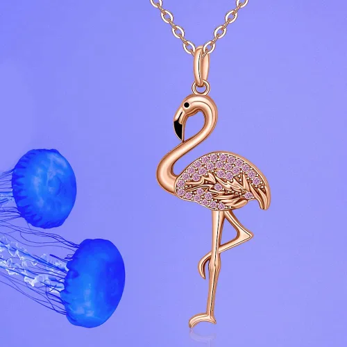 Vista 8 de Flamingo Necklace Halloween Skeleton Cat Necklace Turtle Axolotl Hummingbird Necklaces for Women 925 Sterling Silver Cute Animal Jewelry Christmas