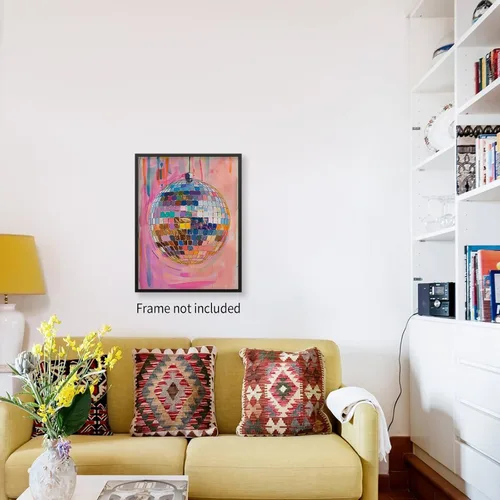 Vista 5 de Sufeasdf Pósteres retro de bola de discoteca rosa, genial Y2k, arte de pared, pintura de bolas de discoteca rosa y naranja, impresiones