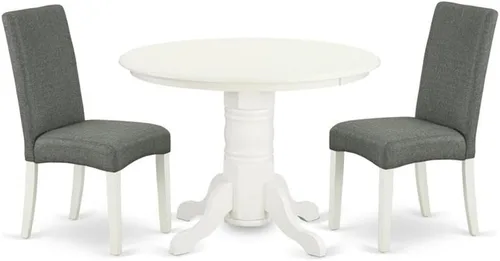 Vista 9 de East West Furniture SHDR5-LWH-07 - Juego de mesa y sillas de cocina de 5 piezas, incluye una mesa de comedor redonda con pedestal y 4 sillas