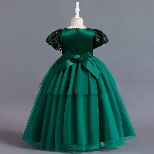 Vista 3 de lcziwo Vestido vintage de lentejuelas para niñas, disfraz de princesa medieval con manga abombada, vestido de fiesta histórica con lazo