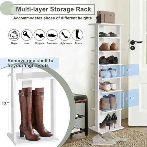 Vista 5 de DORTALA Zapatero vertical de 7 niveles, organizador de almacenamiento alto y estrecho para zapatos, torre de zapatos delgada independiente
