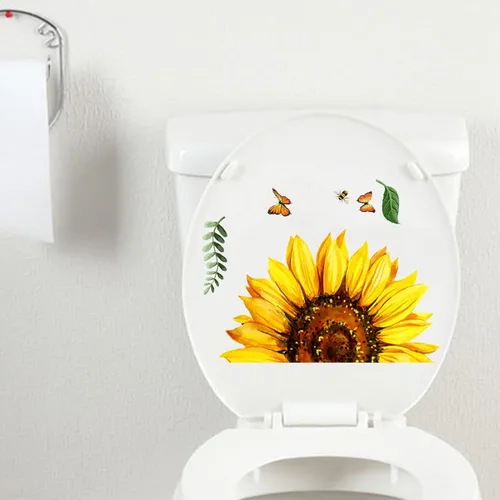 Vista 7 de BLUELANS Calcomanías autoadhesivas para tapa de asiento de inodoro, hojas verdes, flores, flores, bricolaje, extraíble, impermeable, para decoración