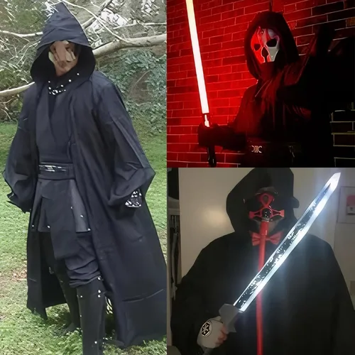 Vista 6 de Men's Cosplay Cloak Robe Costume Halloween Tunic Hooded Uniform