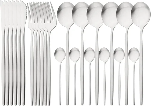 Vista 9 de Juego de cubiertos de 24 piezas con acabado mate, cubiertos básicos de acero inoxidable 18/0 para el hogar, cocina, boda, fiesta y restaurante, Negro