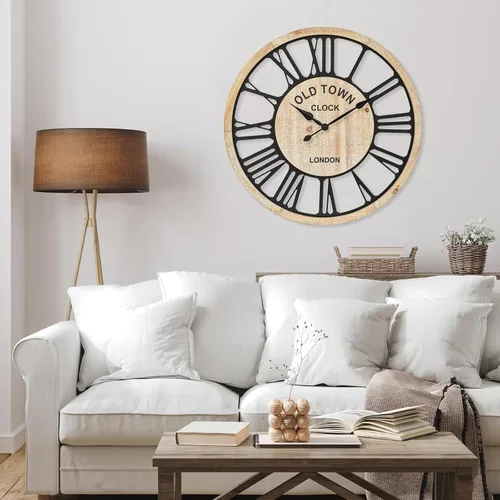 Vista 4 de EMAX HOME Reloj de pared grande – Reloj de pared decorativo de estilo rústico estilo granja, diseño de números romanos rústicos, reloj de pared