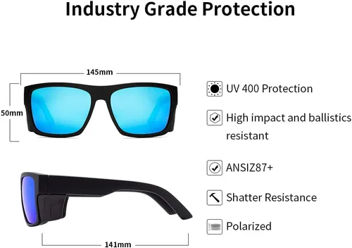 Vista 5 de Lentes de sol de seguridad para hombre, negro mate, lentes de sol de seguridad polarizados, cumplen con las normas ANSI Z87+, protección UV