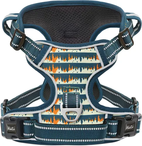 Vista 18 de HEELE Arnés para perro pequeño sin tirones con mango suave, arnés reflectante ajustable, color negro, XS Reflective Front Clip Vest with Control