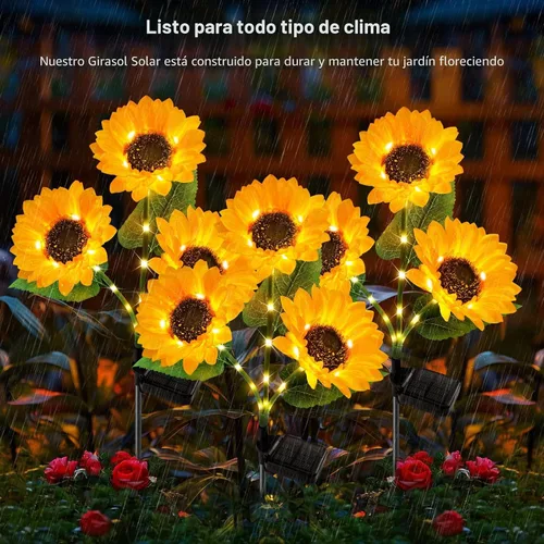 Vista 3 de KOOPER Luces solares para decoración de jardín al aire libre, paquete de 3 luces solares mejoradas para jardín con 9 luces de girasol más grandes