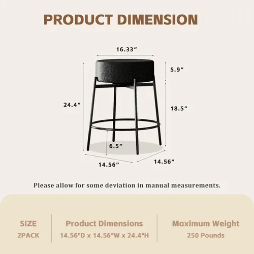 Vista 2 de SoarFlash - Juego de 2 taburetes de bar modernos giratorios, taburetes de barra de 24" Sherpa con asiento giratorio de altura de mostrador