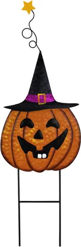 Vista 8 de Linfevisi Estacas de metal para jardín de Halloween, letrero de Halloween, decoración de calabaza, estacas de metal Jack-O'-Lantern, decoración