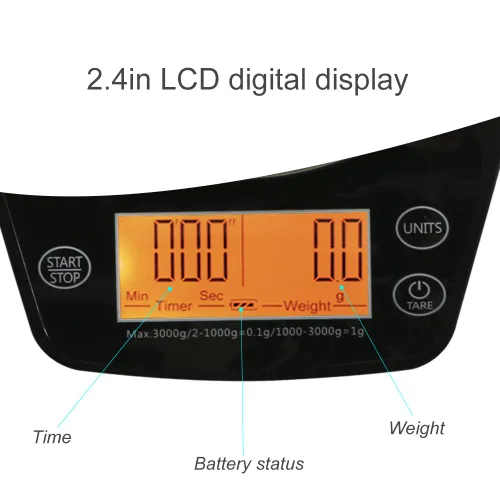 Vista 3 de ERAVSOW - Báscula de café con temporizador, básculas digitales de café de goteo manual, báscula precisa de 3 kg/0,1 g para café expreso y café por