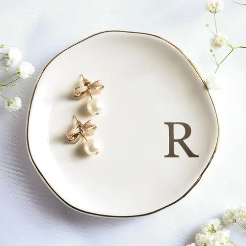 Vista 19 de Bandeja de Cerámica para Joyas, Plato para Anillos, Personalizada con Monograma S, Regalos de Compromiso y Boda, para Cumpleaños, Día de la Madre