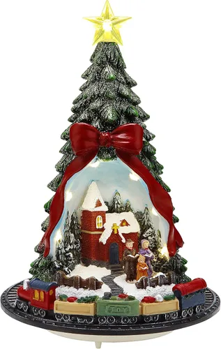 Vista 9 de Mr. Christmas - Caja de sombra con marco de resina dorada del 90º aniversario con carrusel